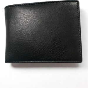 Image 1 (Front): 3b129f9f - Front view of classic plain black leather bifold wallet.